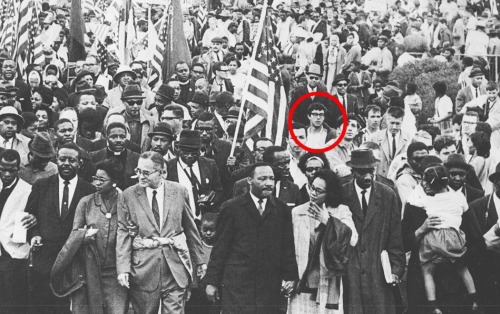 trebled-negrita-princess:  thvgginn:  Bernie Sanders marching behind Martin Luther King Jr. in the 1963 March on Washington DC.  I like that seeing him everywhere in historic photos is like playing Where’s Waldo 