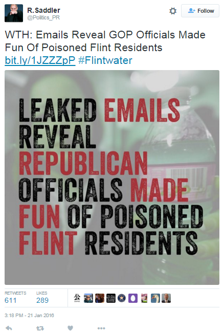 Travesty: Leaked Emails Reveal Republican Officials Made Fun Of Poisoned Flint Residents