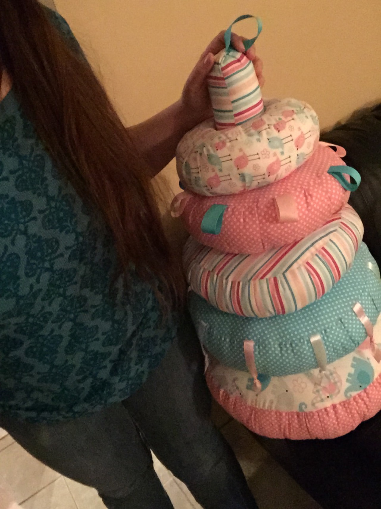 glitter–babygirl:  huggiesandkisses:  An AB-sized stacking ring toy I made for