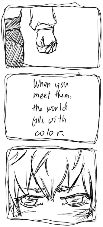 paranoiao:   — Aoba then takes that moment to knee Noiz in the groin because damn brats should know better than to barge in uninvited. …Fucking shoujo sparkles *grumble grumble* And because the Color-Soulmates AU refuses to leave me, more on it under