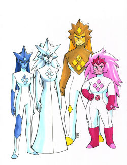 valkyrie-girl:  Diamond Authorities! Diamond Authorities everywhere! Thought I’d take a stab at designing the Homeworld Diamonds pre-Rose’s rebellion. And also pre-Rose being a decent person. I’ve headcanoned that Rose was actually quite a brat