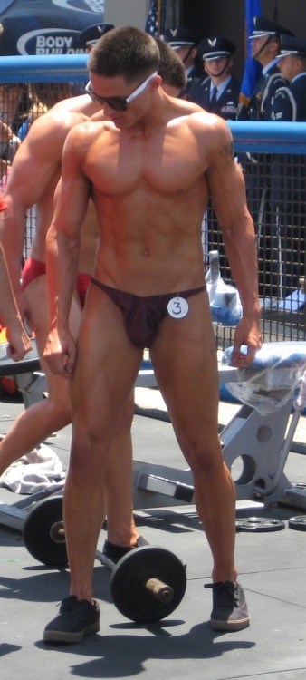 insidethelockerroom:  Purple posing trunks.