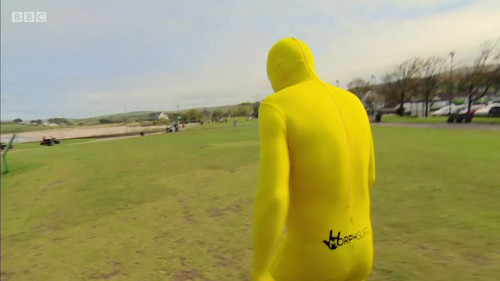 Adrian Chiles in a morphsuit on “Christine & Adrian’s Friendship Test” s1e02