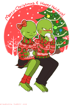 playbunny:  Here’s an indulgent drawing of my otp in ridiculous sweaters drinking cocoa uvu I hope everyone has a very Merry Christmas and super great holidays!  