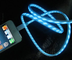 awesomeshityoucanbuy:  Light Up Charging CableWitness the flow of electricity as you charge your iPhone with this light up charging cable. Unlike regular chargers, the light up cable features a mesmerizing flowing blue LED light so you can visibly watch