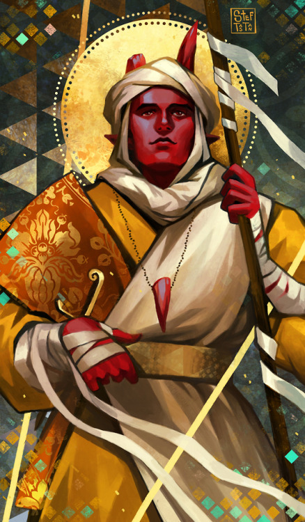 A commission in Tarot Card style of my client’s Tiefling Monk, Zarrik!Getting through the firs