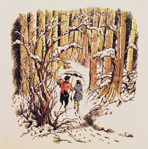 now-winter-comes-slowly: The Lion, the Witch and the Wardrobe, illustrates by Pauline Baynes. 