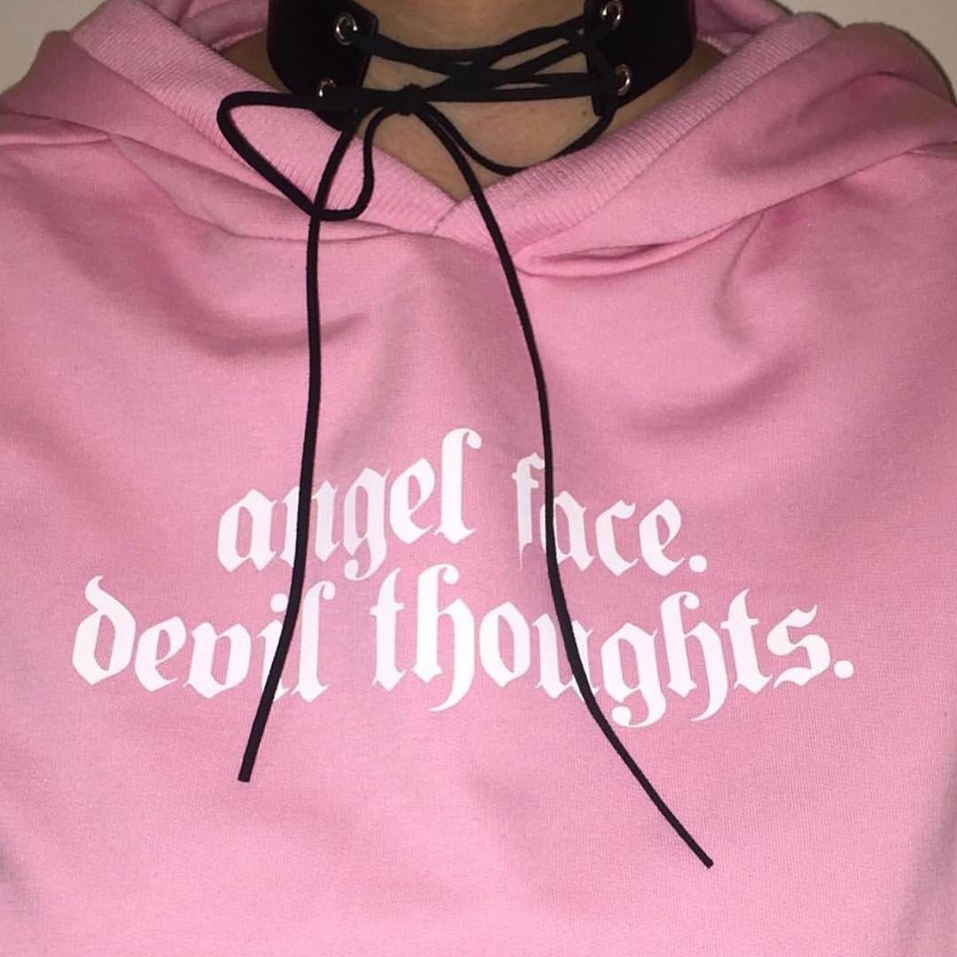 devil and angel hoodie pink and black