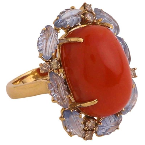 Coral, sapphire, and brown diamond cocktail ring, Jay Rawat,, c. 2020 (at 1stdibs)