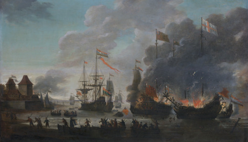 The Dutch Raid on the Medway at the mouth of the River Thames where the Dutch navy destroyed fifteen