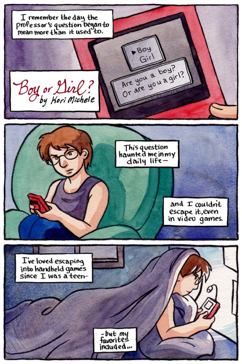 Boy or Girl?by Kori MicheleOriginally published in Chainmail Bikini, 2015A comic about being a nonbi