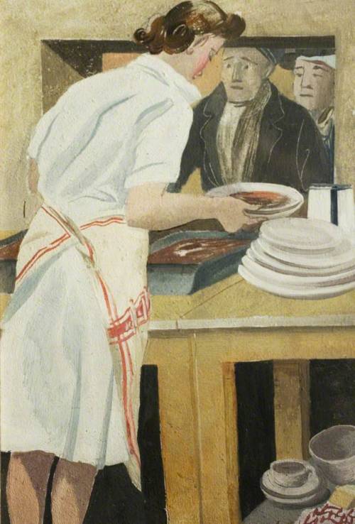 Mary Adshead. Grace at the &lsquo;Sausage Hatch&rsquo;, British Restaurant, Coventry. Circa 1940. Oi