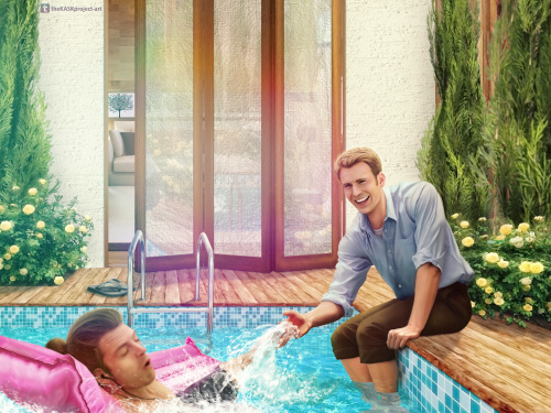 thekaskproject-art: How to kick up the fun in the pool, according to Steve Rogers. Bonus: Water spla