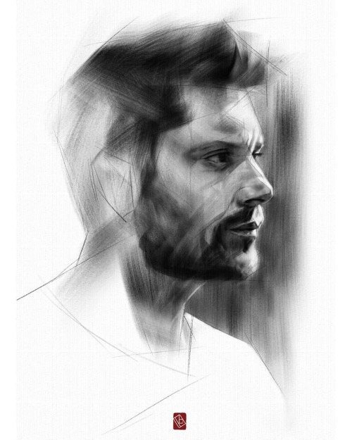 A special one today, a digital charcoal portrait of @jensenackles made as a &ldquo;gift&rdquo; for m