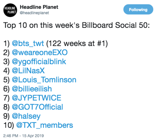 Louis is #5 on Billboard&rsquo;s Social 50 chart (week: April 19, 2019)