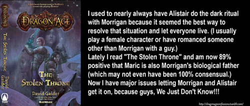 dragonageconfessions:CONFESSION:I used to nearly always have Alistair do the dark ritual with Morrigan because it seemed