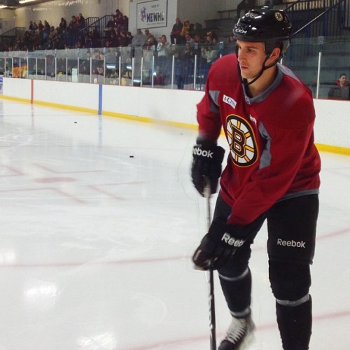 Lane MacDermid back with the B’s at practice today in Wilmington. #nhlbruins