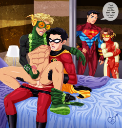 jaytees-dirtydrawings:  A commission I did: Some supers having a good time.