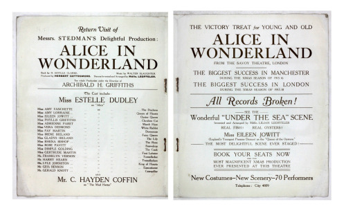 Alice in Wonderland - theatre programmepost WWI production, December 1918 Manchester Gaiety TheatreR