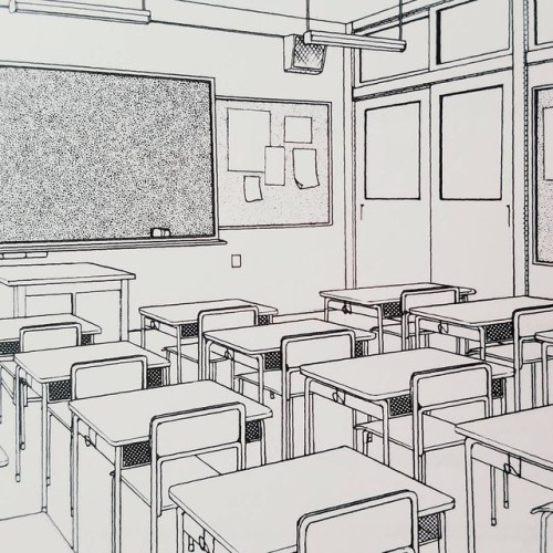 5am-raining: A classroom scene from one of my “how to draw manga” books.