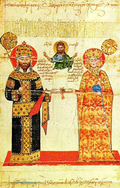 Alexius III of Trebizond and wife Theodora Kantakouzene from the Imperial chrysobull of Alexios III 