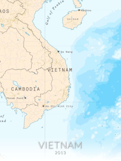 Vietnam

Is the easternmost country on the Indochina Peninsula in Southeast Asia.
The capital, Hanoi have some interestings...