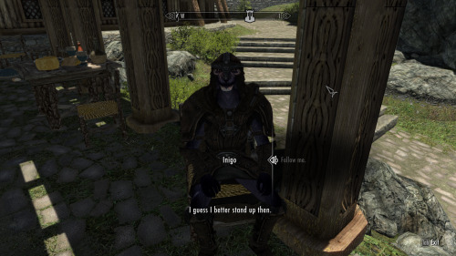 mirelurk-cakes:nerdypug:onestupidadventurer:Inigo is just the best follower ever.Is he a mod though?