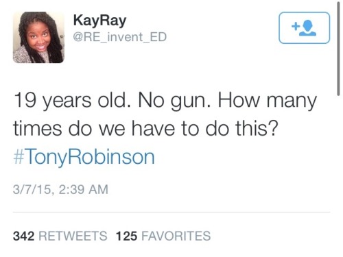 krxs10:An Unarmed Black teen was just shot dead by police on #BlackOut Day.19-year-old unarmed teen, Tony Robinson, was shot and killed by police in Madison, Wisconsin last Friday night. According to several news sources, Madison Police Chief Koval said