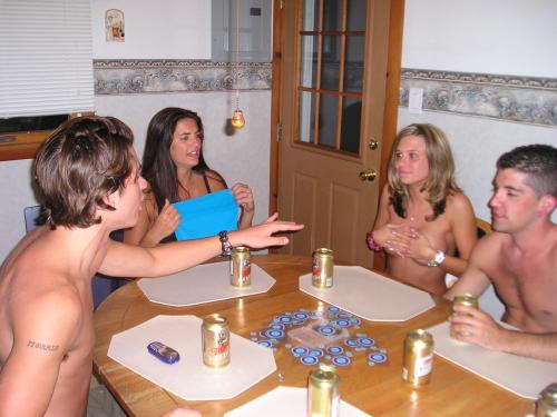 Various girls losing at strip card games and trying to keep covered.