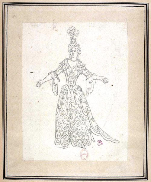 Costume design for an unidentified spectacle by Jean Berain, 17th century