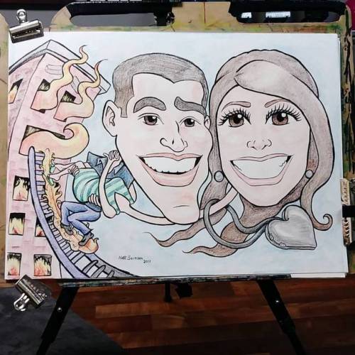 Ink and artstix on paper. Commissioned caricature, 22"x30".  #caricature #caricaturist #art #drawing #artistsontumblr #artistsoninstagram #artstix #prismacolor  (at Raven’s Eye Ink)