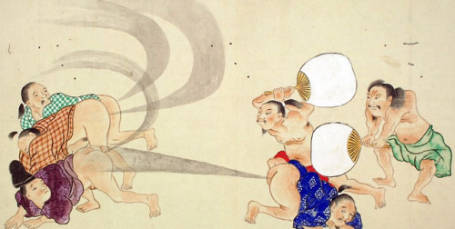 tattooedtaint: Japanese scroll circa 1600’s A depiction of a farting battle.