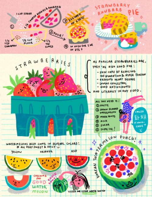 yangsubinie:Some spreads from a mini book about food at the Portland Farmers Market!