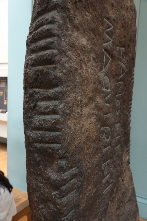 Standing Stone with Latin and Ogham inscriptions, 4th century CE, Devon, British Museum, 2.8.17. The