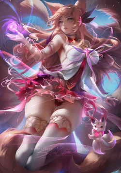 cyrail:  sakimichan:  Starguardian Ahri transformation ! ^o^took me a few trys but was fun to paint. nudie,PSD+3-4k HD jpg,steps, etc&gt;https://www.patreon.com/posts/15015970    Featured on Cyrail: Inspiring artworks that make your day better