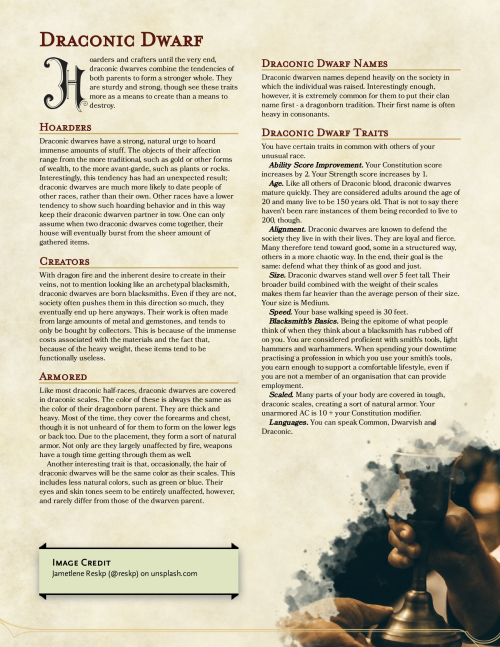 Dragonborn Half-RacesHomebrew for all of the dragonborn half-races possible with races from the PHB!