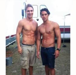 Classymike44:  Shirtless Hunks Chai Romruen And Alex Cubis On The Set Of Mako Mermaids.