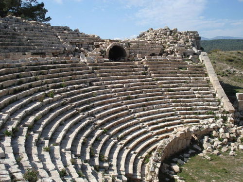 Ruins of Patara, Turkey: main street and amphitheater Patara was a flourishing maritime and commerci