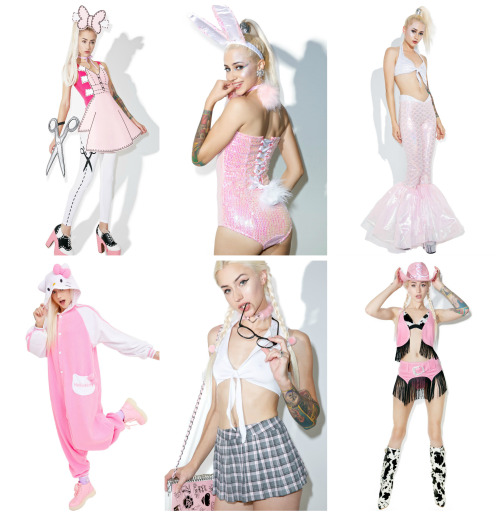 coquettefashion:  Halloween Costumes From DollskillFree Cement Velvetine Liquid Lipstick With Any Purchase!Paper Doll | Glitzy Bunny | Silver & Pink MermaidHello Kitty | Schoolgirl | Cowgirl, Hat & BootsRed Sequin Bow   |    Rainbow Bodysuit &