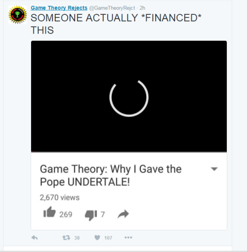 green-gg:the Game Theory Rejects twitter upon the discovery that Matpat gave a copy of Undertale to 