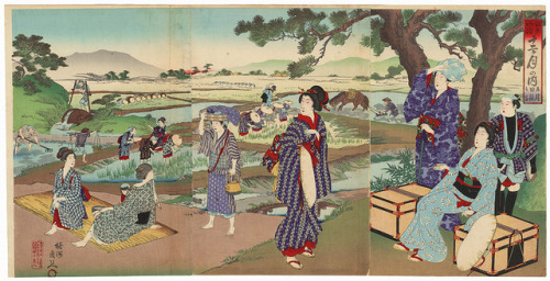 onna-musha:“Fifth month: planting rice”, (1890), Yôshû Chikanobu (1838-1912)