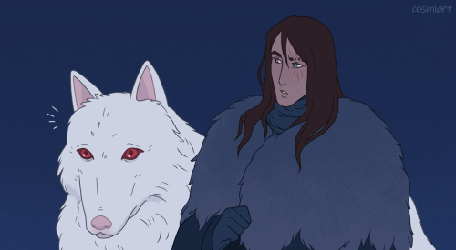 She gazed at Ghost. “May I touch your … wolf?”The thought made Jon uneasy. “Best not.”“He will not h