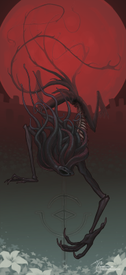 h0stel:  watching best friends play bloodborne has been awesome. it means a lot being able to fully experience a game i physically can’t play, especially one i was so excited about. this painting is sort of a tribute to both the game and the playthrough?