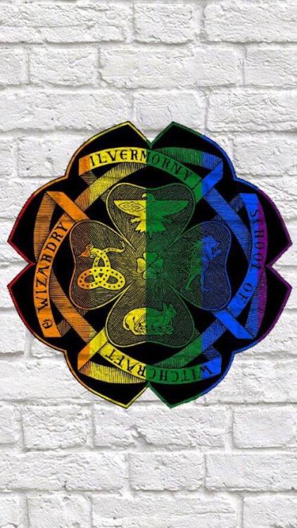 sourtea:I made some Pride Month phone backgrounds (Iphone 5) of the Hogwarts crests and Ilvermorny c