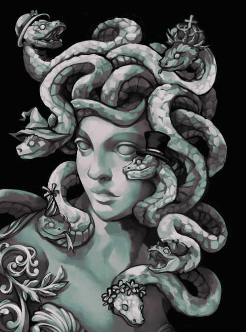 consider: cleo’s gorgon skin but in the style of a classical Greek sculpture