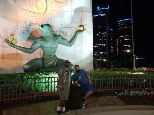 puppersunny:  Few pics from my trip to Detroit… I’m the one in the vest lookin sassy. The one in the overalls is my alpha and in the black shirt is one of my Dads, other one is taking the pic. We are a fun bunch.