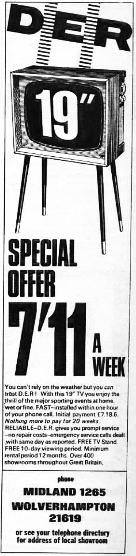 19″ for only £7.30 a week (in 2018 prices) at DER in early 1965.