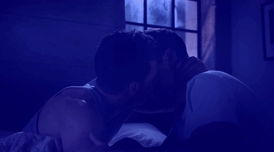 librathefangirl:❤️ 🧡 💛 💚 💙 💜[ID: a series of thirteen gifs of TK Strand and Carlos Reyes kissing, organized in chronological order. each gif tinted in a different color, the colors shifting from first to last in the colors of the rainbow.