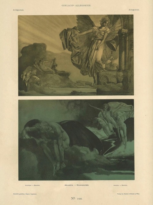 Gerlach&rsquo;s Allegorien.1898.Lithograph.35 x 44 cm.Akustik - Elektrizität.Art by Rudolf Jettmar.(