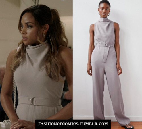 WHO: Meagan Tandy as Sophie MooreWHAT: Aritzia Babaton Rossi Jumpsuit in Opal Grey - $178.